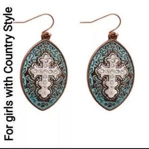 Westen Oval Cross Blue Earrings